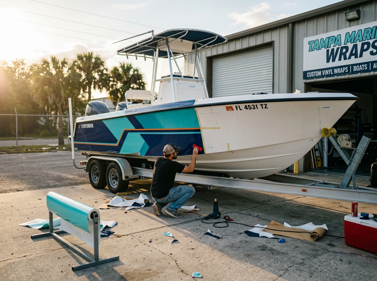 Custom wrapped boat in Tampa Bay